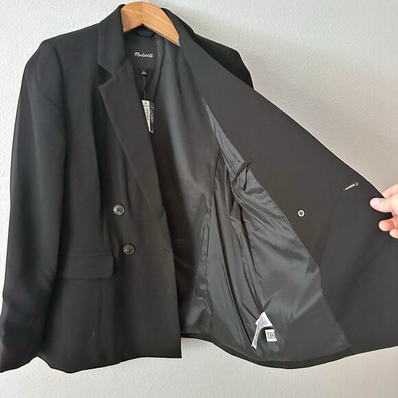 Madewell the Rosedale Blazer in Black‎ Crepe Double Breasted Women's Size 8 NEW - Picture 7 of 13